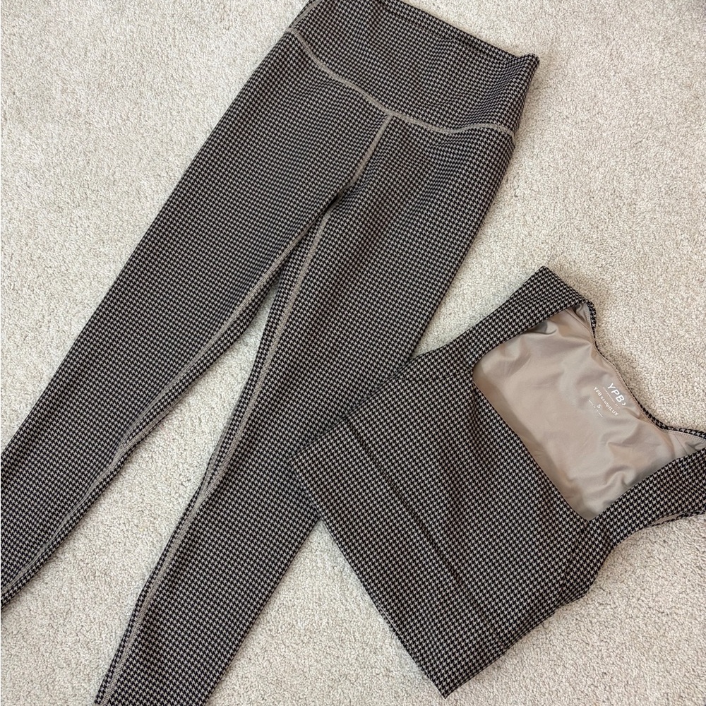 Women's Black and Tan Houndstooth Pants & Top Set